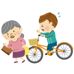 「交通安全：自転車の場合」歩行者優先、自転車車道通行、自転車は軽車両、ヘッドホン・イヤホン禁止